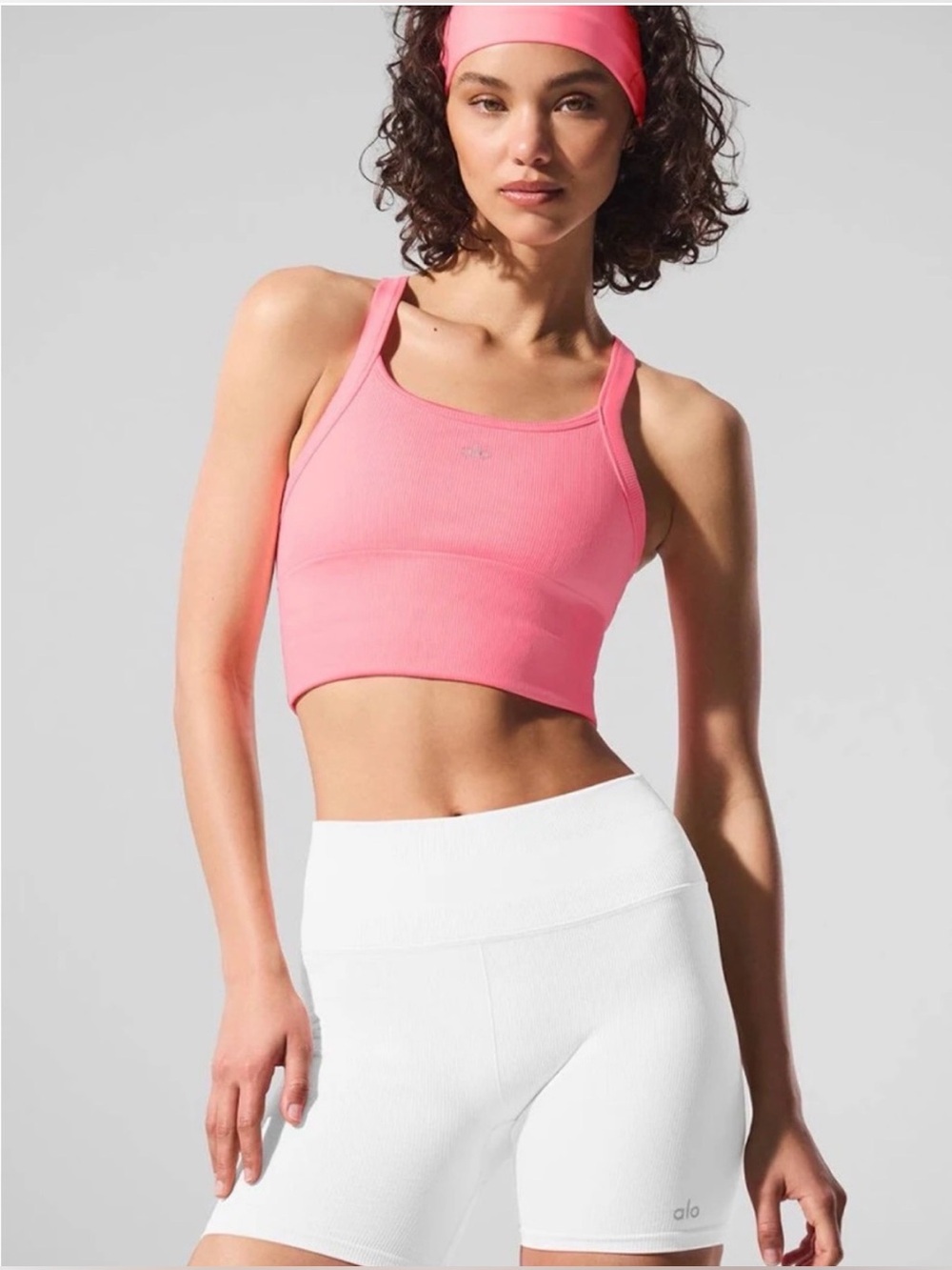 ALO Yoga Neon Bubblegum Seamless Ribbed Favorite Bra Tank